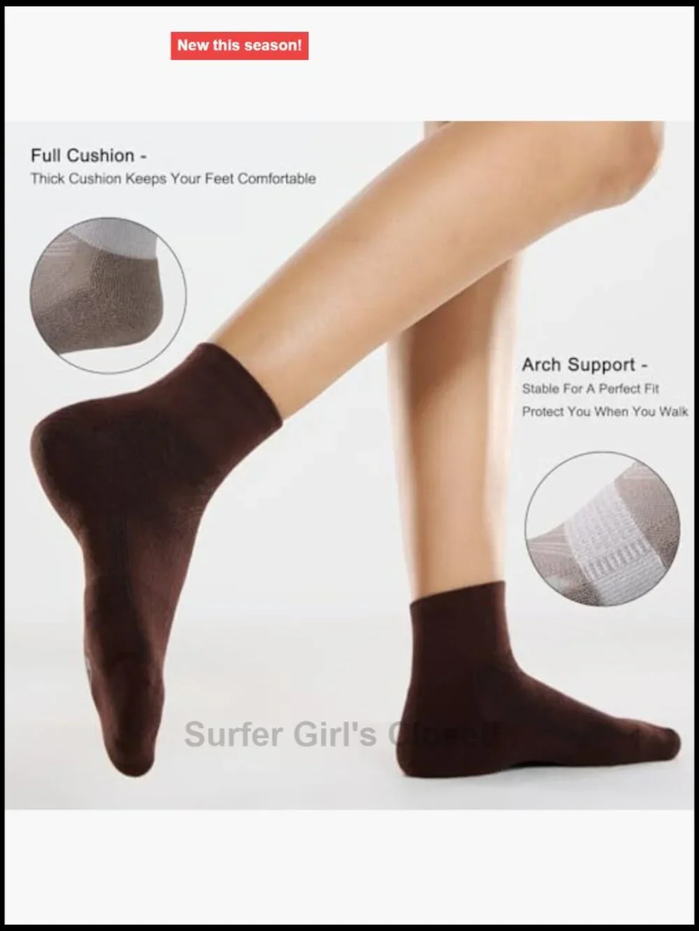 6 Pairs Women's Running Ankle Socks Athletic Cushioned Arch Support